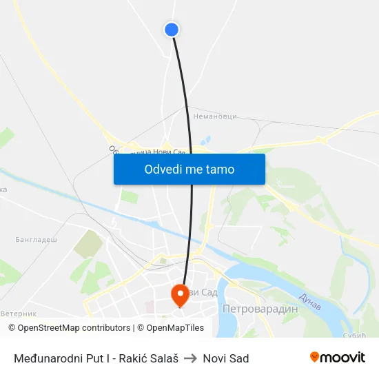 Međunarodni Put I - Rakić Salaš to Novi Sad map