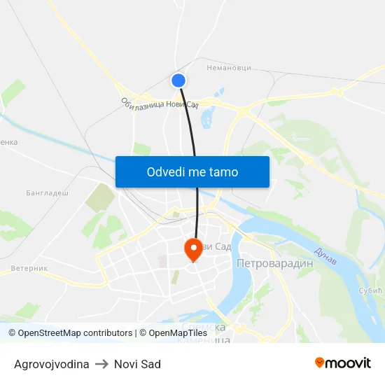 Agrovojvodina to Novi Sad map