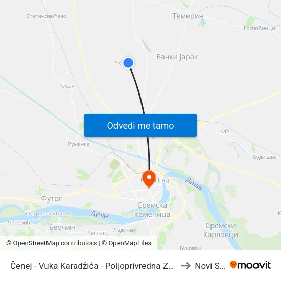 Čenej - Vuka Karadžića - Poljoprivredna Zadruga to Novi Sad map