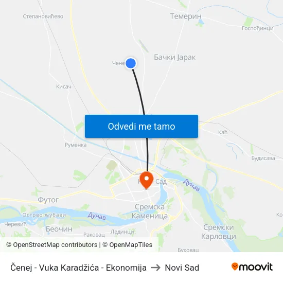Čenej - Vuka Karadžića - Ekonomija to Novi Sad map