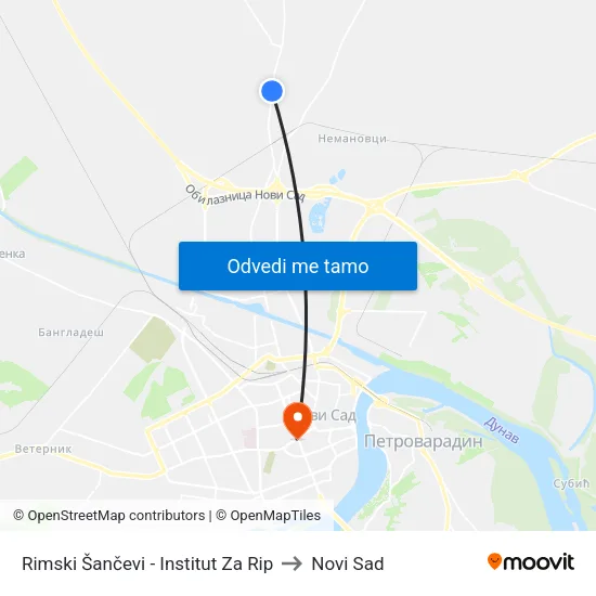 Rimski Šančevi - Institut Za Rip to Novi Sad map