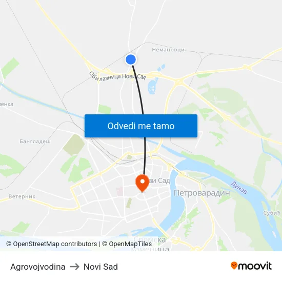 Agrovojvodina to Novi Sad map