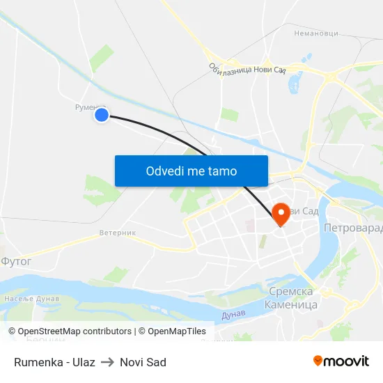 Rumenka - Ulaz to Novi Sad map