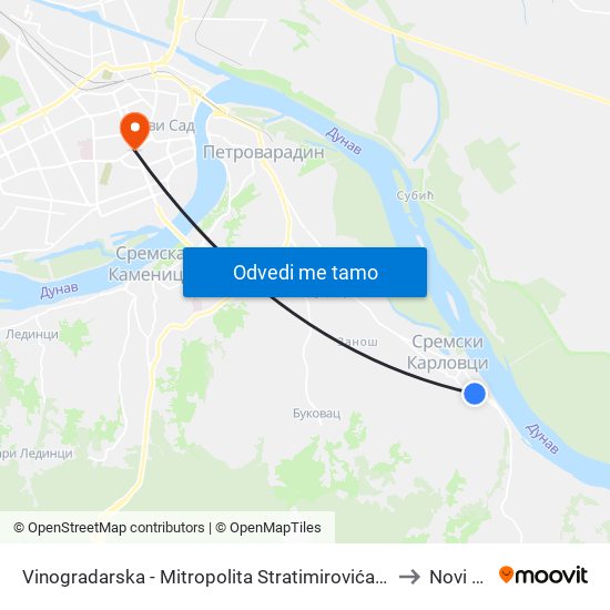 Vinogradarska - Mitropolita Stratimirovića (Okretnica) to Novi Sad map