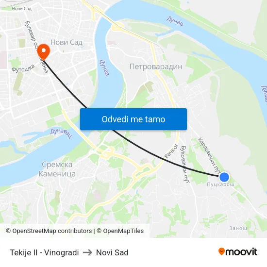 Tekije II - Vinogradi to Novi Sad map