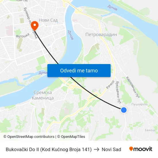 Bukovački Do II (Kod Kućnog Broja 141) to Novi Sad map