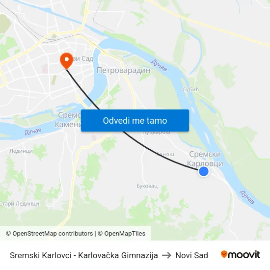 Sremski Karlovci - Karlovačka Gimnazija to Novi Sad map