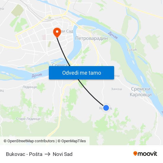 Bukovac - Pošta to Novi Sad map