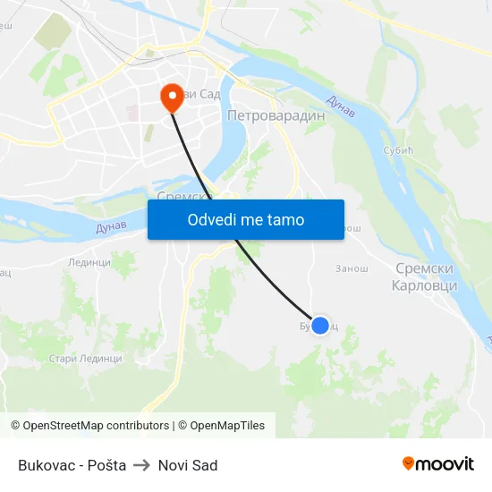 Bukovac - Pošta to Novi Sad map