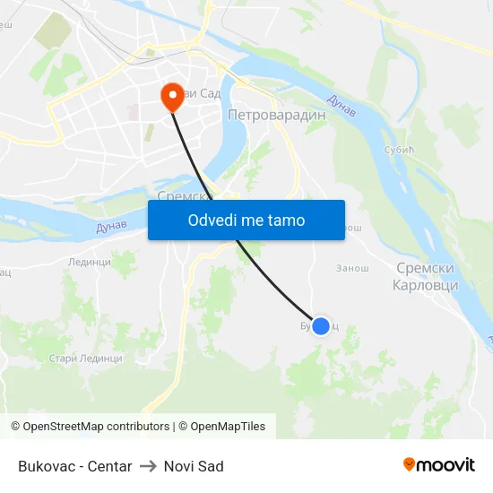 Bukovac - Centar to Novi Sad map