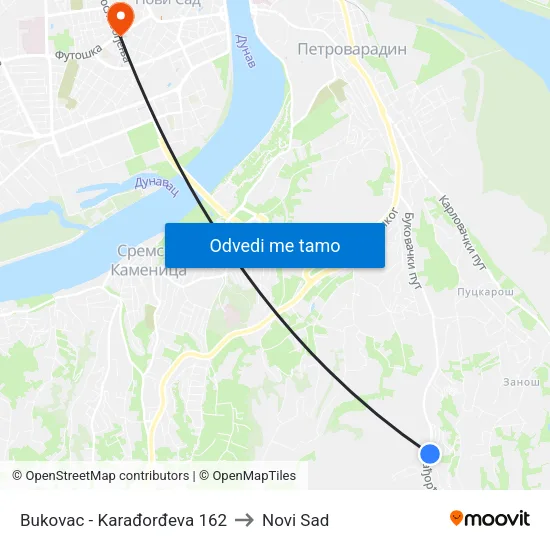 Bukovac - Karađorđeva 162 to Novi Sad map
