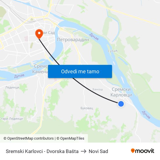 Sremski Karlovci - Dvorska Bašta to Novi Sad map