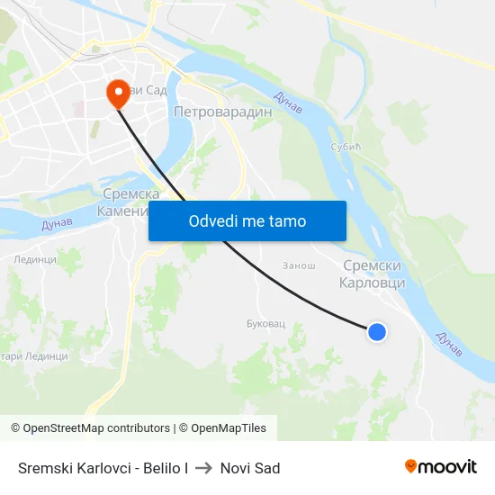 Sremski Karlovci - Belilo I to Novi Sad map