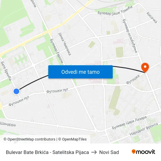 Bulevar Bate Brkića - Satelitska Pijaca to Novi Sad map