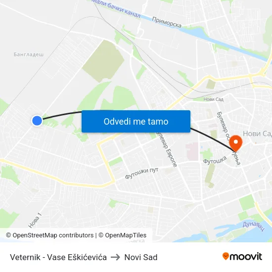 Veternik - Vase Eškićevića to Novi Sad map