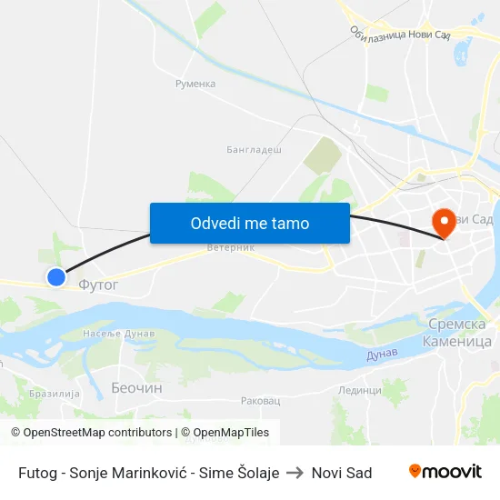 Futog - Sonje Marinković - Sime Šolaje to Novi Sad map