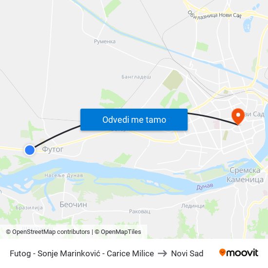 Futog - Sonje Marinković - Carice Milice to Novi Sad map