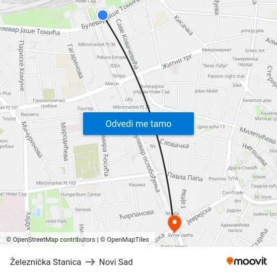 Železnička Stanica to Novi Sad map