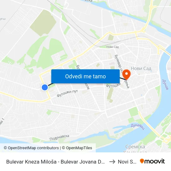 Bulevar Kneza Miloša - Bulevar Jovana Dučića to Novi Sad map
