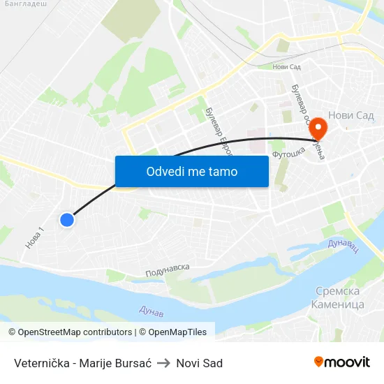 Veternička - Marije Bursać to Novi Sad map