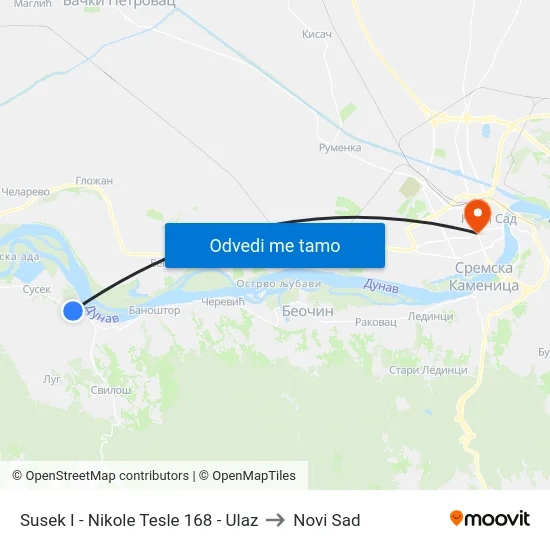 Susek I - Nikole Tesle 168 - Ulaz to Novi Sad map