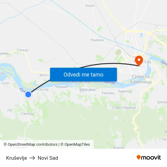 Kruševlje to Novi Sad map