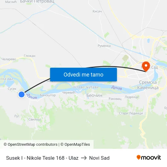 Susek I - Nikole Tesle 168 - Ulaz to Novi Sad map