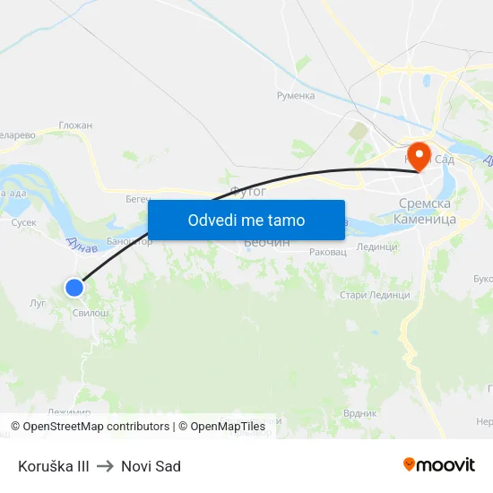 Koruška III to Novi Sad map