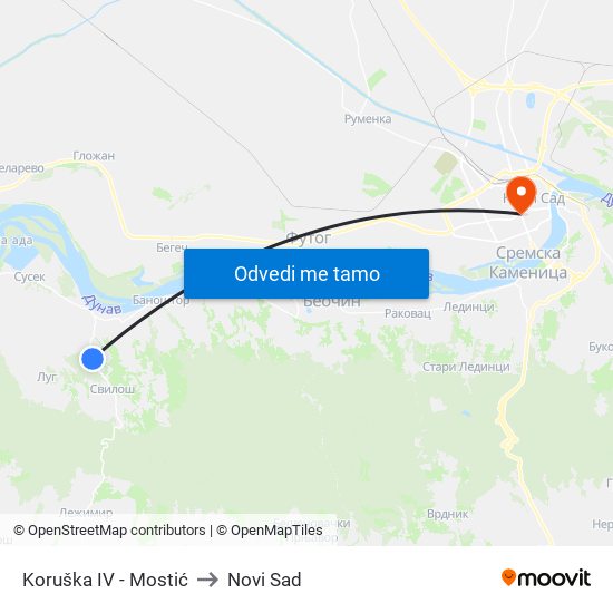 Koruška IV - Mostić to Novi Sad map