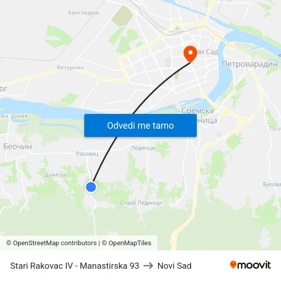 Stari Rakovac IV - Manastirska 93 to Novi Sad map