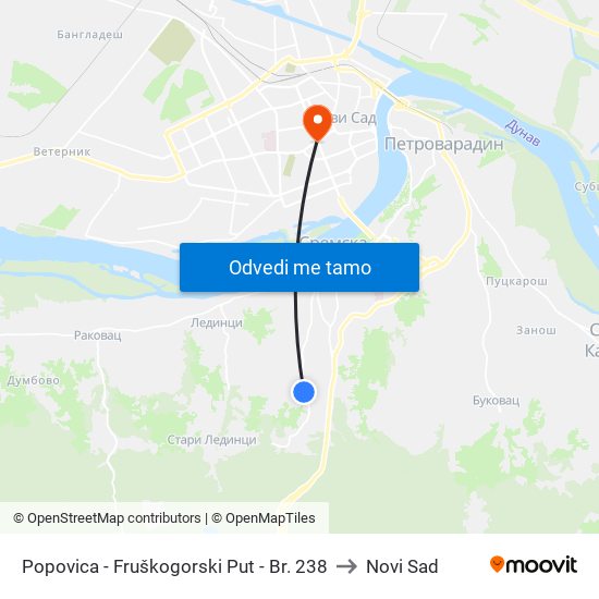 Popovica - Fruškogorski Put - Br. 238 to Novi Sad map