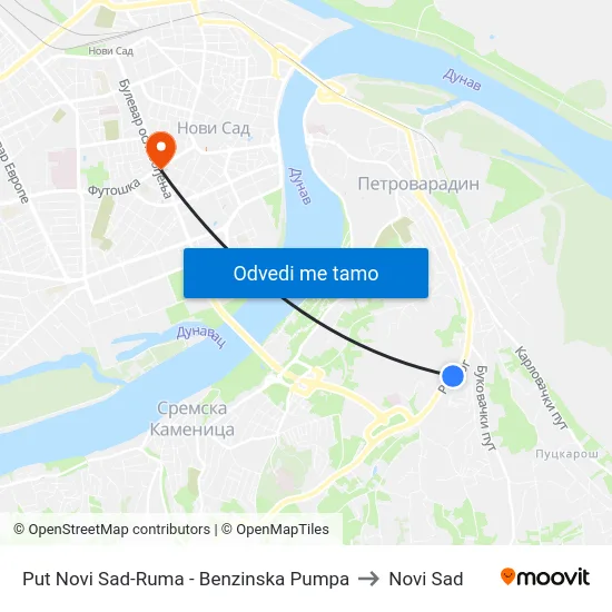 Put Novi Sad-Ruma - Benzinska Pumpa to Novi Sad map