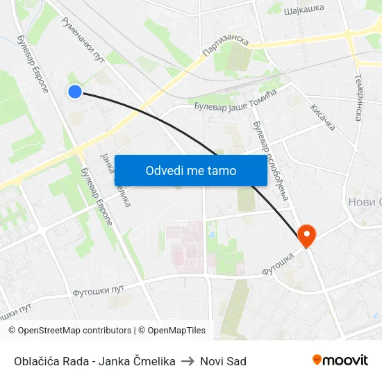 Oblačića Rada - Janka Čmelika to Novi Sad map