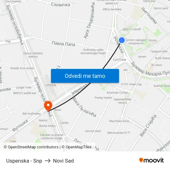 Uspenska - Snp to Novi Sad map