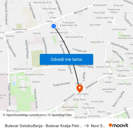 Bulеvar Oslobođenja - Bulevar Kralja Petra I to Novi Sad map