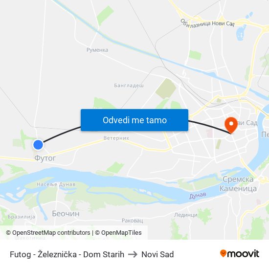 Futog - Železnička - Dom Starih to Novi Sad map