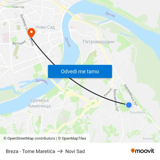 Breza - Tome Maretića to Novi Sad map