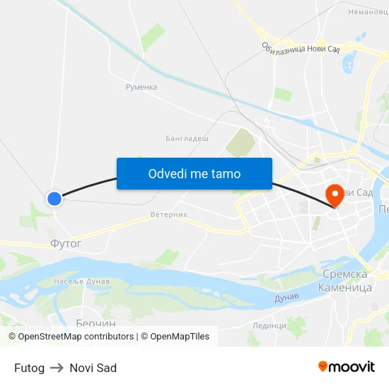 Futog to Novi Sad map