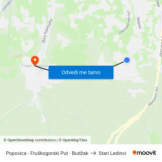 Popovica - Fruškogorski Put - Budžak to Stari Ledinci map