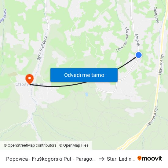 Popovica - Fruškogorski Put - Paragovo to Stari Ledinci map