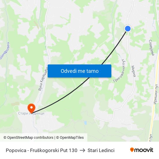 Popovica - Fruškogorski Put 130 to Stari Ledinci map