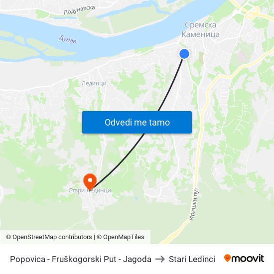 Popovica - Fruškogorski Put - Jagoda to Stari Ledinci map