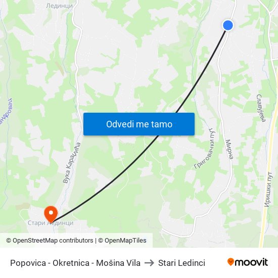 Popovica - Okretnica - Mošina Vila to Stari Ledinci map