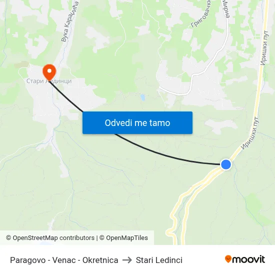 Paragovo - Venac - Okretnica to Stari Ledinci map