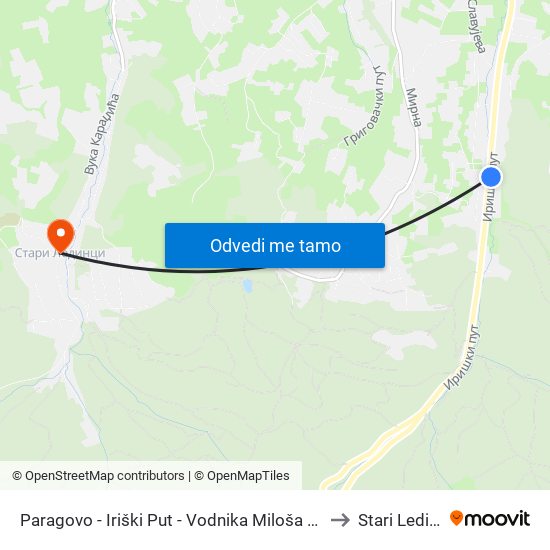 Paragovo - Iriški Put - Vodnika Miloša Lasice to Stari Ledinci map