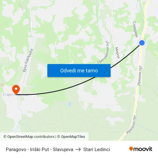 Paragovo - Iriški Put - Slavujeva to Stari Ledinci map