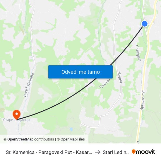 Sr. Kamenica - Paragovski Put - Kasarna to Stari Ledinci map