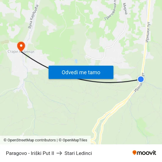 Paragovo - Iriški Put II to Stari Ledinci map