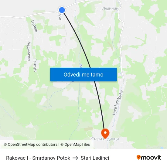 Rakovac I - Smrdanov Potok to Stari Ledinci map