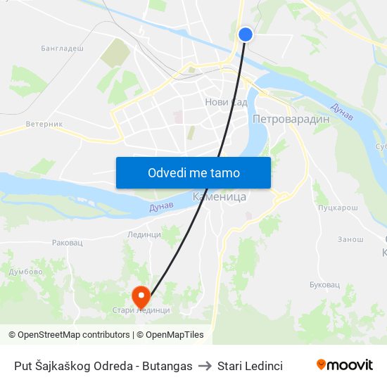 Put Šajkaškog Odreda - Butangas to Stari Ledinci map